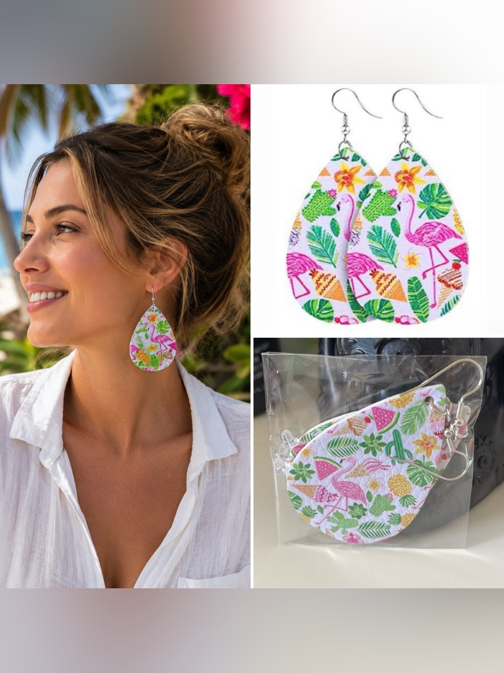3/$15 Floral Tropical Faux Leather Vegan Leather Earrings Spring Summer Earrings
